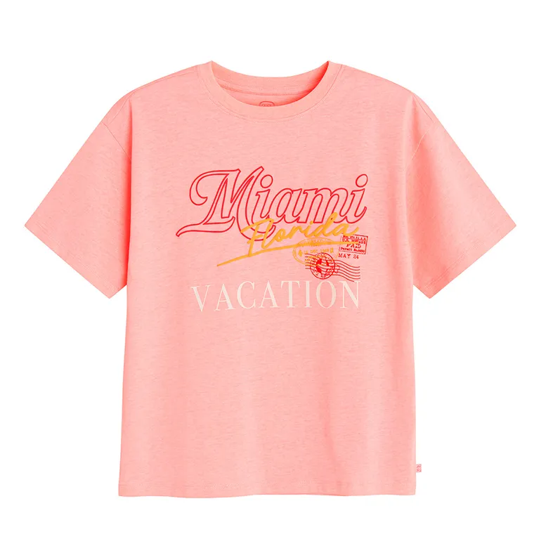 Cool Club, Luźny t-shirt dziewczęcy, różowy fluo