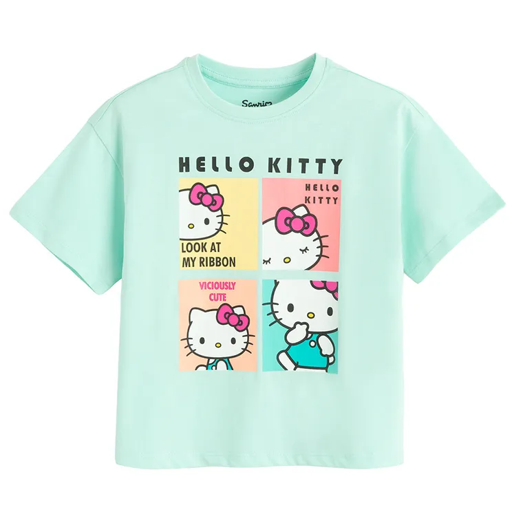 Cool Club, Luźny t-shirt dziewczęcy, turkusowy, Hello Kitty