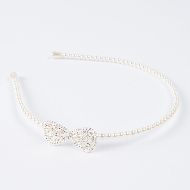 Cool Club, opaska, biała z perełkami i kokardą