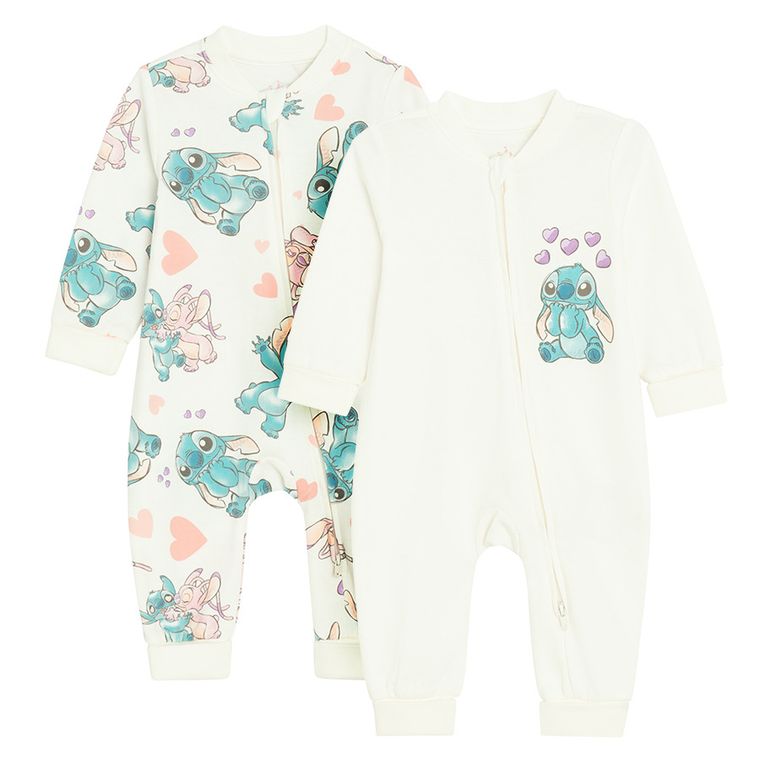 Cool Club, Pajac dziewczęcy, biały, Lilo i Stitch, zestaw, 2 szt.