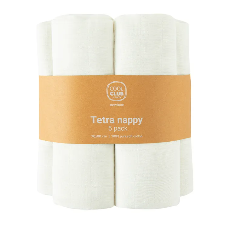 Cool Club, Pieluchy tetrowe niemowlęce, 70-80cm, białe, zestaw, 5 szt.
