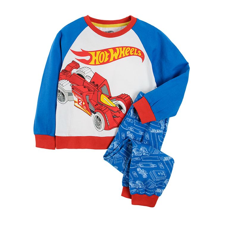 Cool Club, Piżama chłopięca, biało-niebieska, Hot Wheels