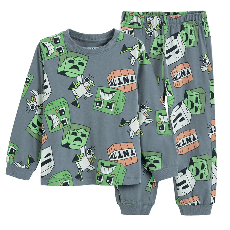 Cool Club, Piżama chłopięca, szara, Minecraft