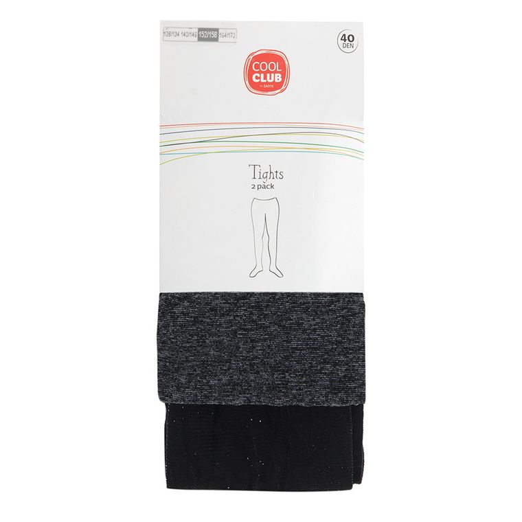 Cool Club, Rajstopy dziewczęce, czarne, grafitowe, mikrofibra, 40 DEN, zestaw, 2 szt.