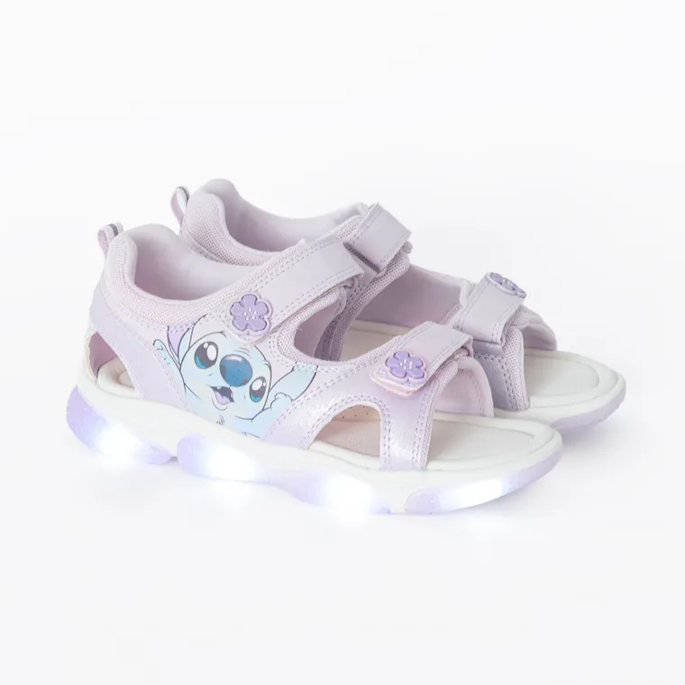 Cool Club, Sandały dziewczęce, fioletowe, świecąca podeszwa, skórzana wkładka, Lilo i Stitch