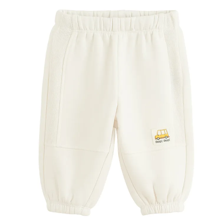 Cool Club, Spodnie dresowe chłopięce, baggy, ocieplane, ecru