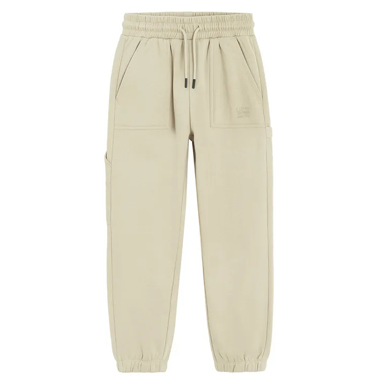 Cool Club, Spodnie dresowe chłopięce, carpenter, ocieplane, beżowe