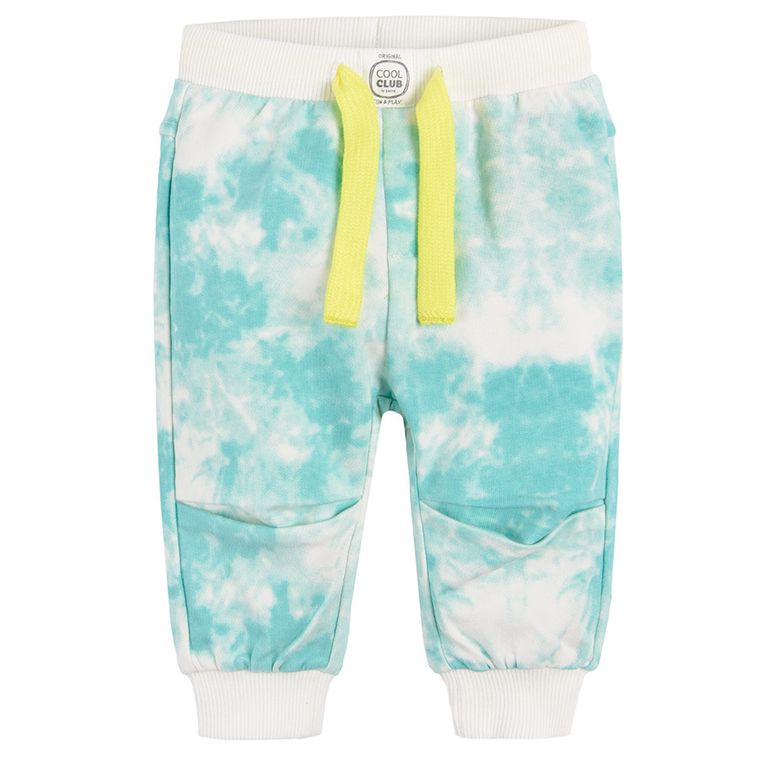 Cool Club, Spodnie dresowe chłopięce, ecru-turkusowe