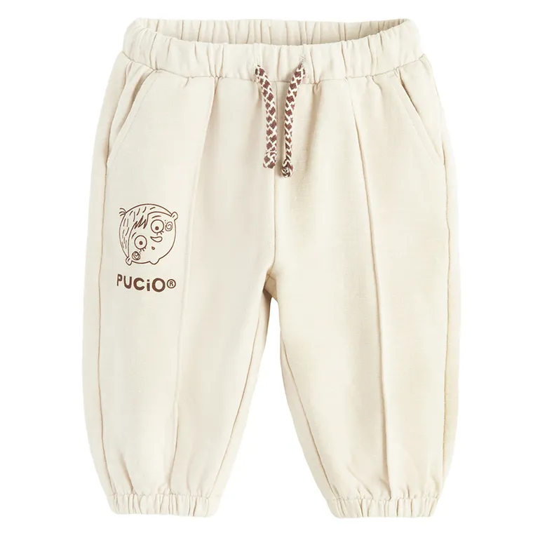 Cool Club, Spodnie dresowe chłopięce, ocieplane, beżowe, Pucio