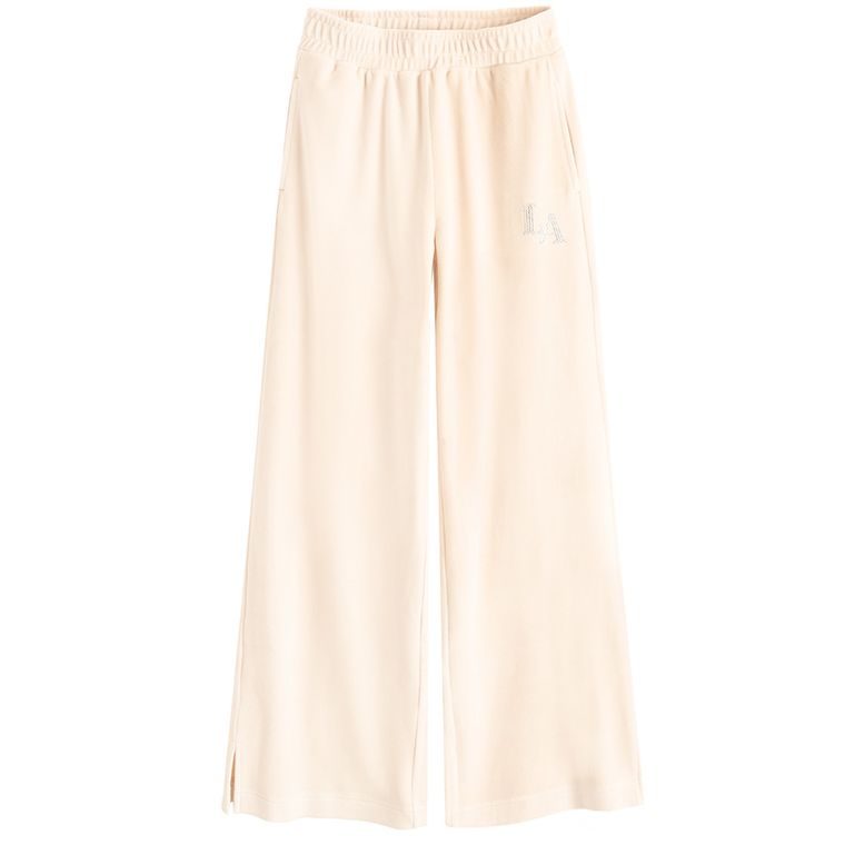 Cool Club, Spodnie dresowe dziewczęce, wide leg, welurowe, beżowe