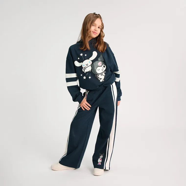 Cool Club, Spodnie dresowe dziewczęce, wide, ocieplane, granatowe, Hello Kitty and Friends