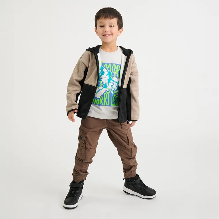 Cool Club, Spodnie materiałowe chłopięce, jogger, ocieplane, brązowe