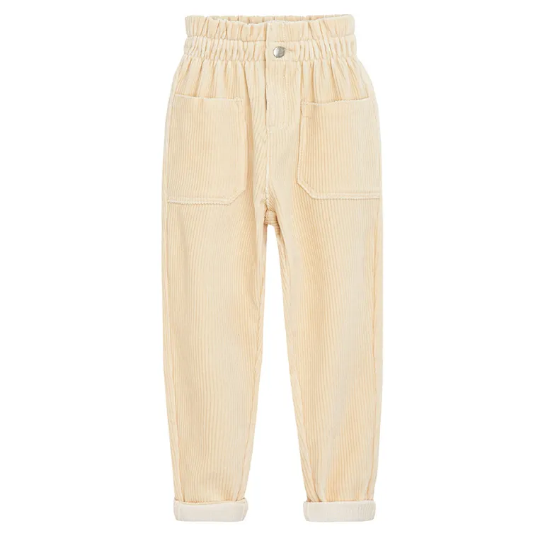 Cool Club, Spodnie materiałowe dziewczęce, paper bag, sztruksowe, jasnobeżowe