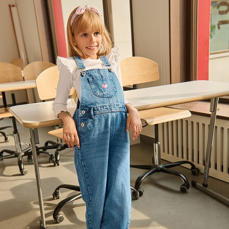 Cool Club, Spodnie ogrodniczki jeansowe dziewczęce, denim