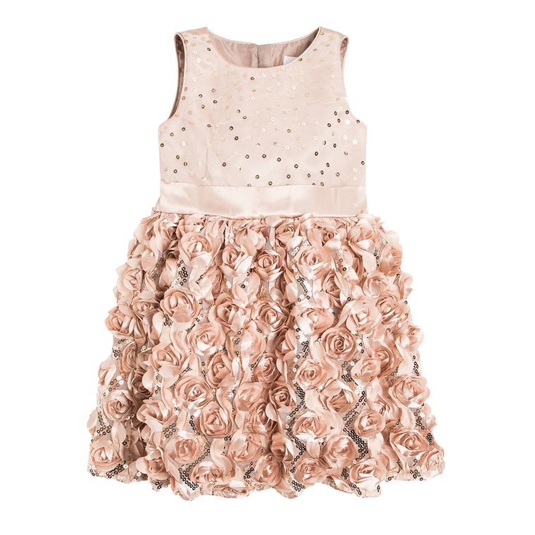 Cool Club, Sukienka dziewczęca bez rękawów, cekiny i róże, złota