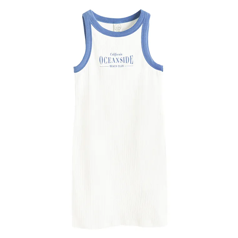 Cool Club, Sukienka dziewczęca bez rękawów, prążkowana, biała