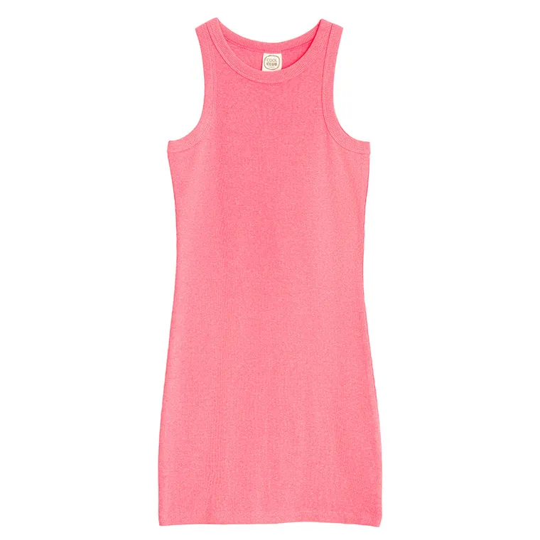 Cool Club, Sukienka dziewczęca bez rękawów, prążkowana, różowa fluo