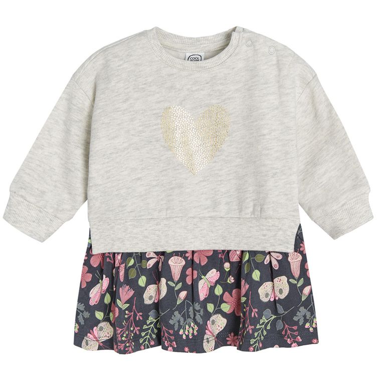 Cool Club, Sukienka dziewczęca z długim rękawem, beżowo-grafitowa