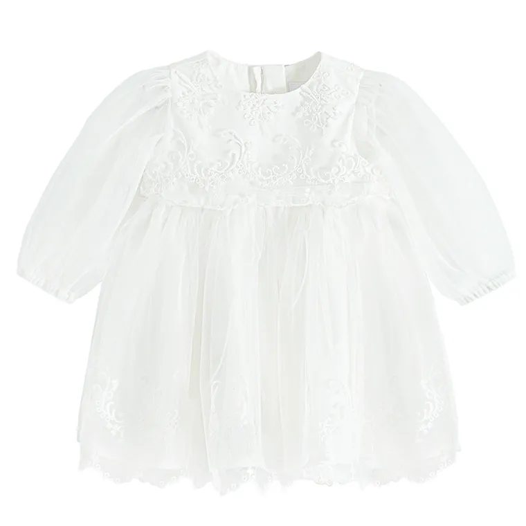 Cool Club, Sukienka dziewczęca z długim rękawem, biała