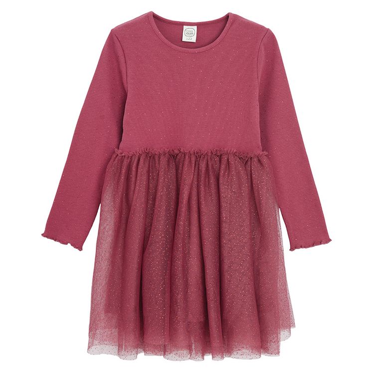Cool Club, Sukienka dziewczęca z długim rękawem, bordowa