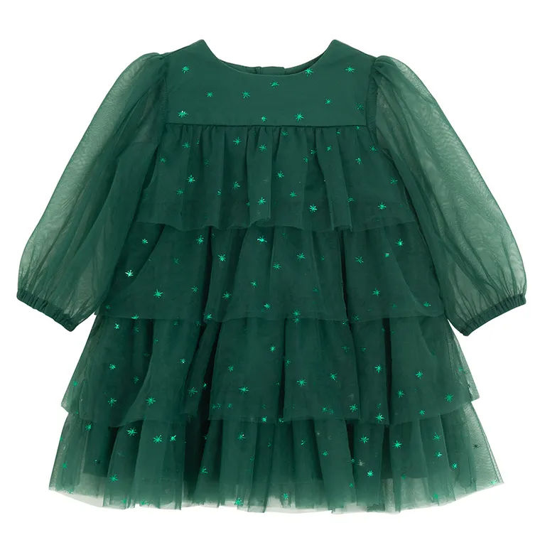 Cool Club, Sukienka dziewczęca z długim rękawem, ciemnozielona