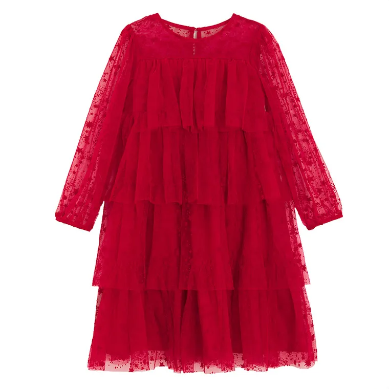 Cool Club, Sukienka dziewczęca z długim rękawem, czerwona