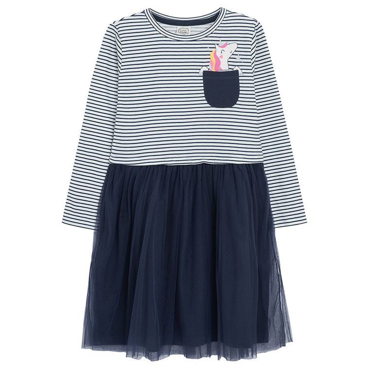 Cool Club, Sukienka dziewczęca z długim rękawem, granatowa