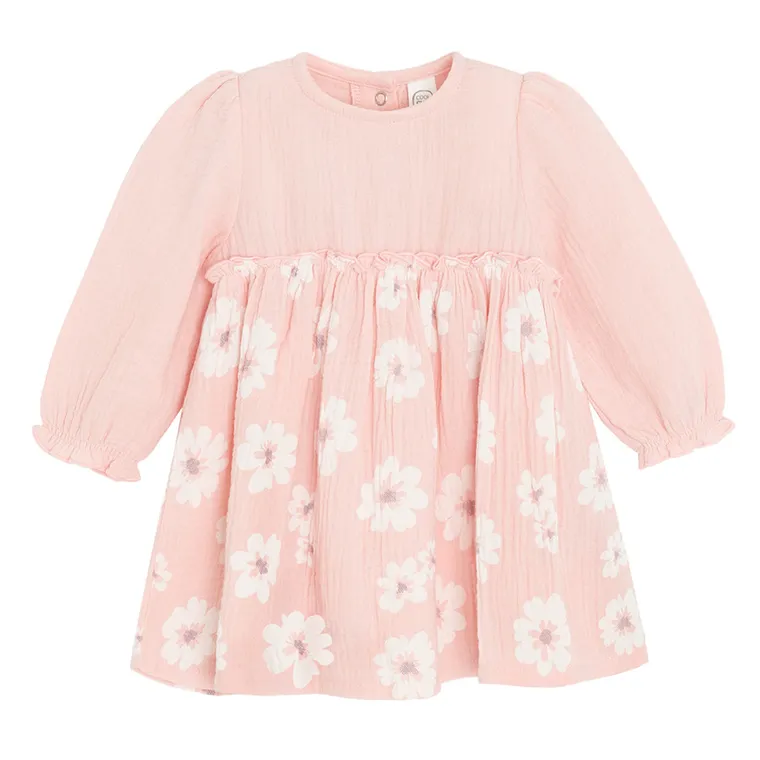 Cool Club, Sukienka dziewczęca z długim rękawem, muślinowa, różowa