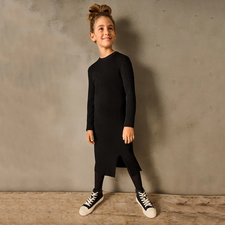 Cool Club, Sukienka dziewczęca z długim rękawem, prążkowana, czarna