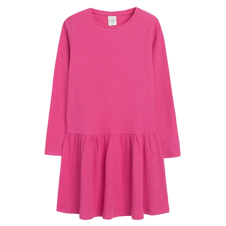 Cool Club, Sukienka dziewczęca z długim rękawem, prążkowana, różowa