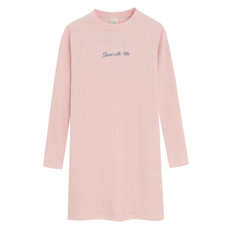 Cool Club, Sukienka dziewczęca z długim rękawem, prążkowana, różowa