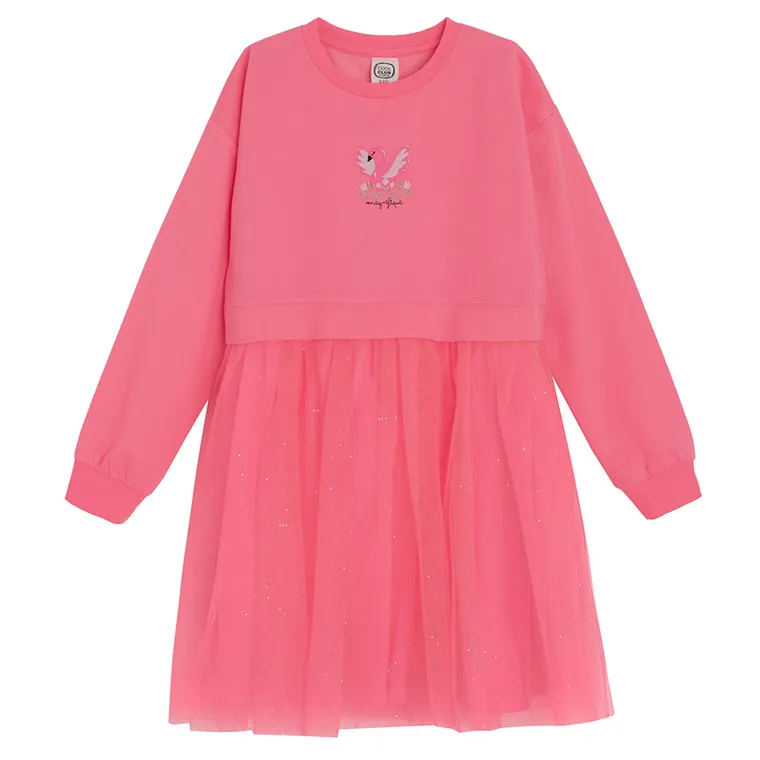 Cool Club, Sukienka dziewczęca z długim rękawem, różowa
