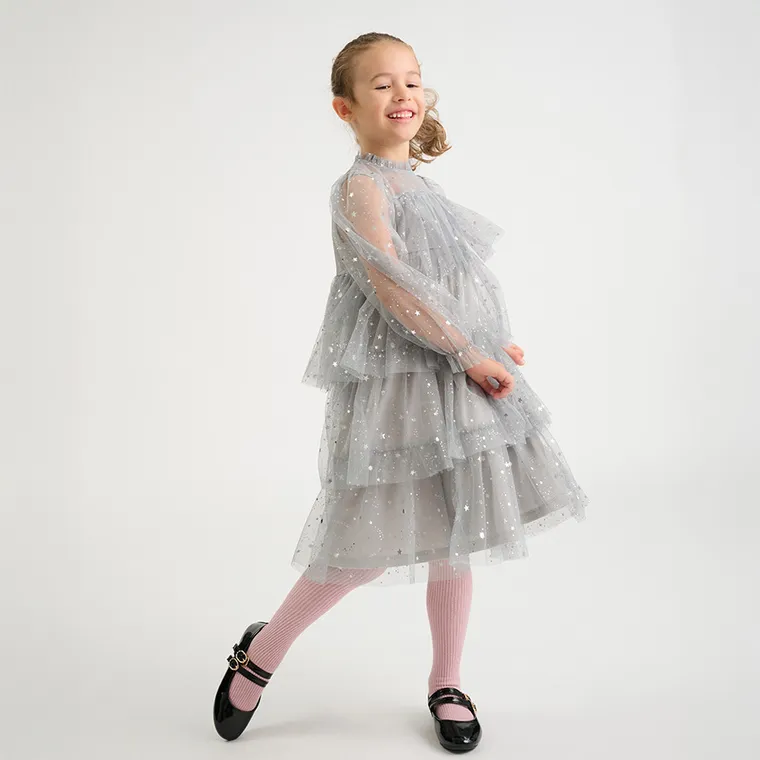 Cool Club, Sukienka dziewczęca z długim rękawem, szara