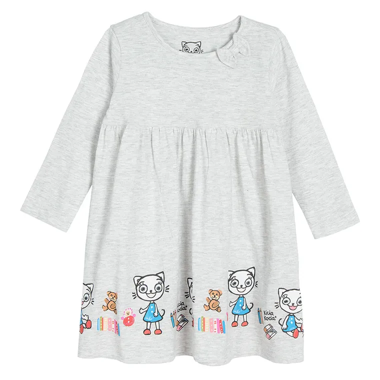 Cool Club, Sukienka dziewczęca z długim rękawem, szara, Kicia Kocia