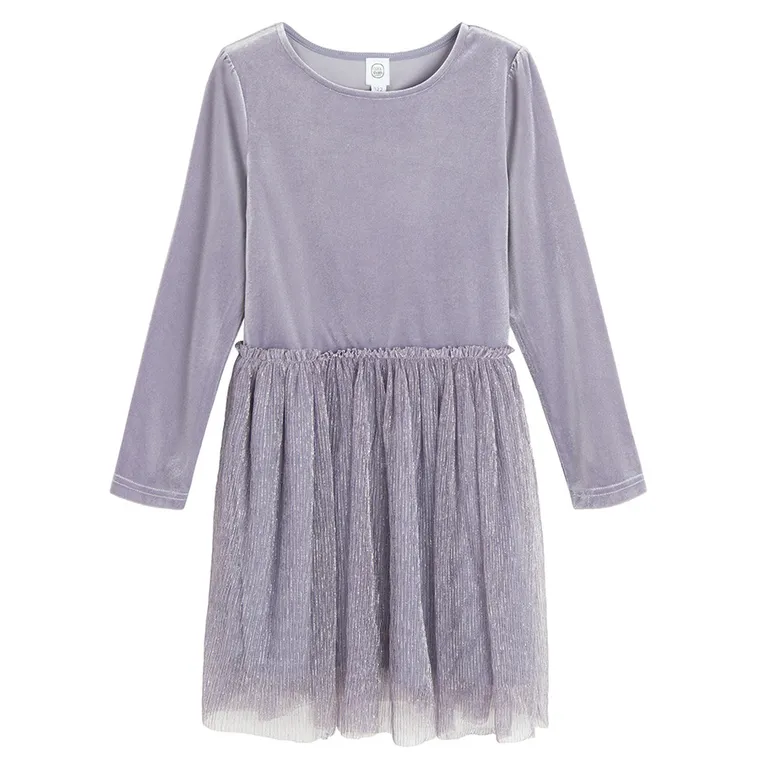 Cool Club, Sukienka dziewczęca z długim rękawem, welurowa, fioletowa