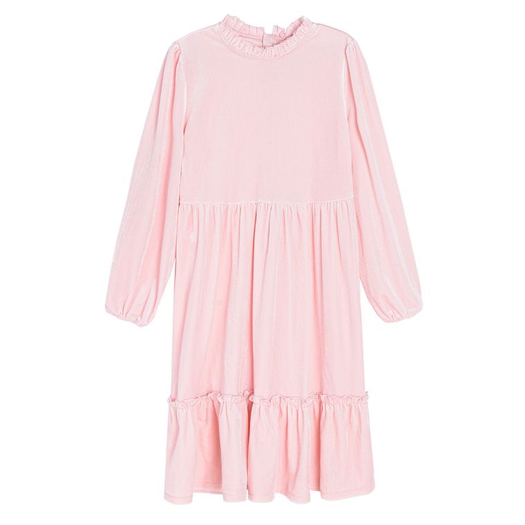 Cool Club, Sukienka dziewczęca z długim rękawem, welurowa, jasnoróżowa