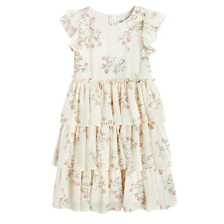 Cool Club, Sukienka dziewczęca z krótkim rękawem, beżowa