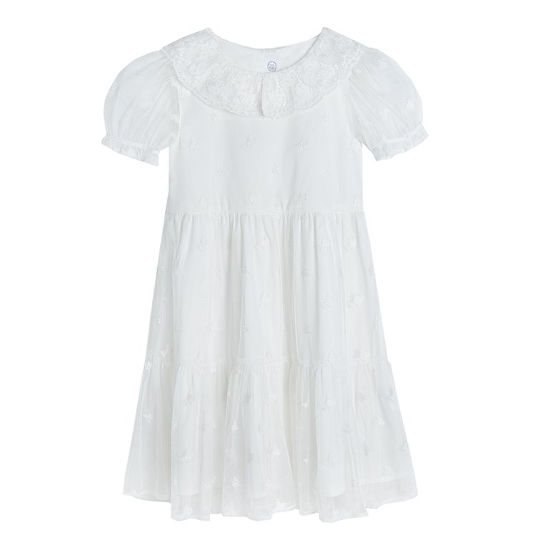Cool Club, Sukienka dziewczęca z krótkim rękawem, biała