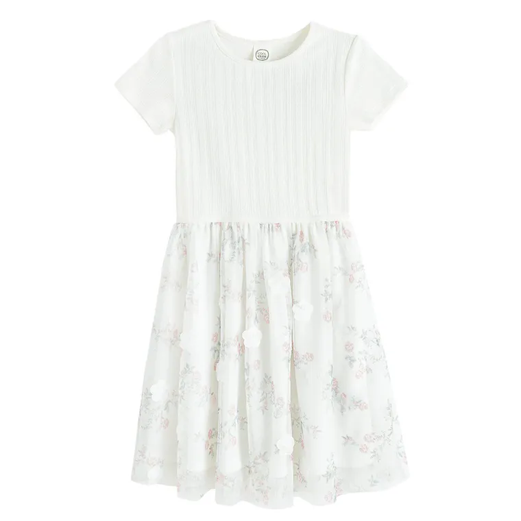 Cool Club, Sukienka dziewczęca z krótkim rękawem, biała