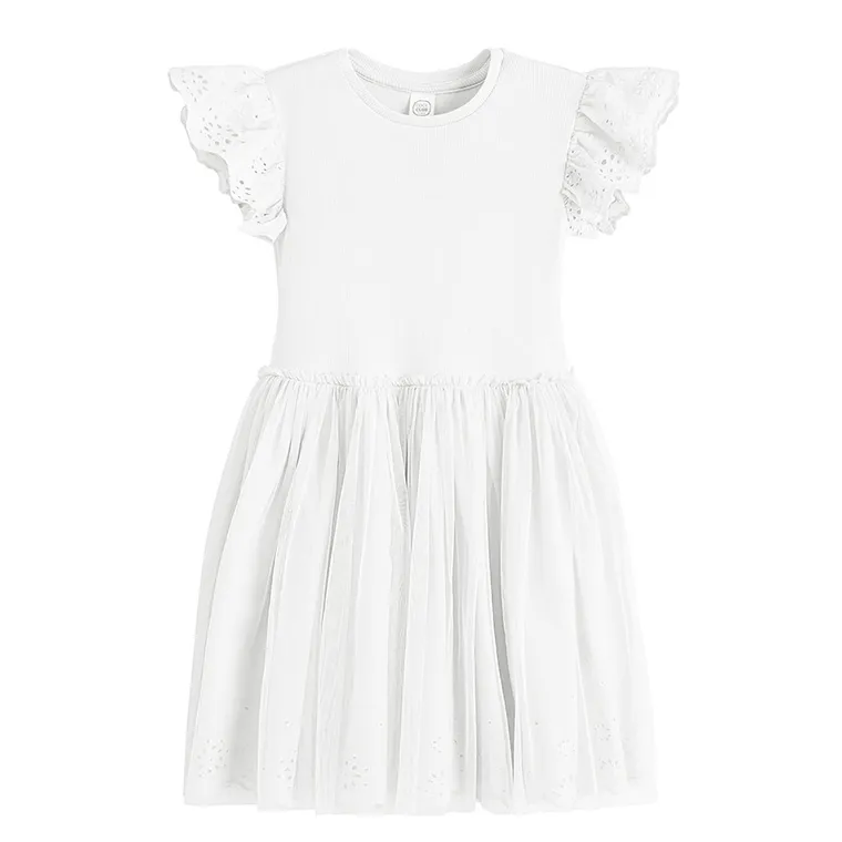 Cool Club, Sukienka dziewczęca z krótkim rękawem, biała