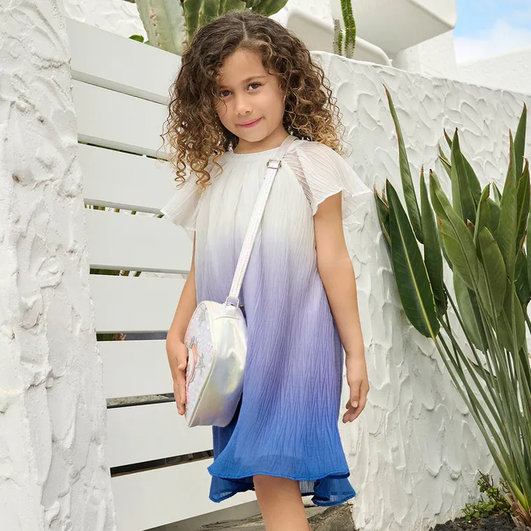 Cool Club, Sukienka dziewczęca z krótkim rękawem, biało-fioletowa