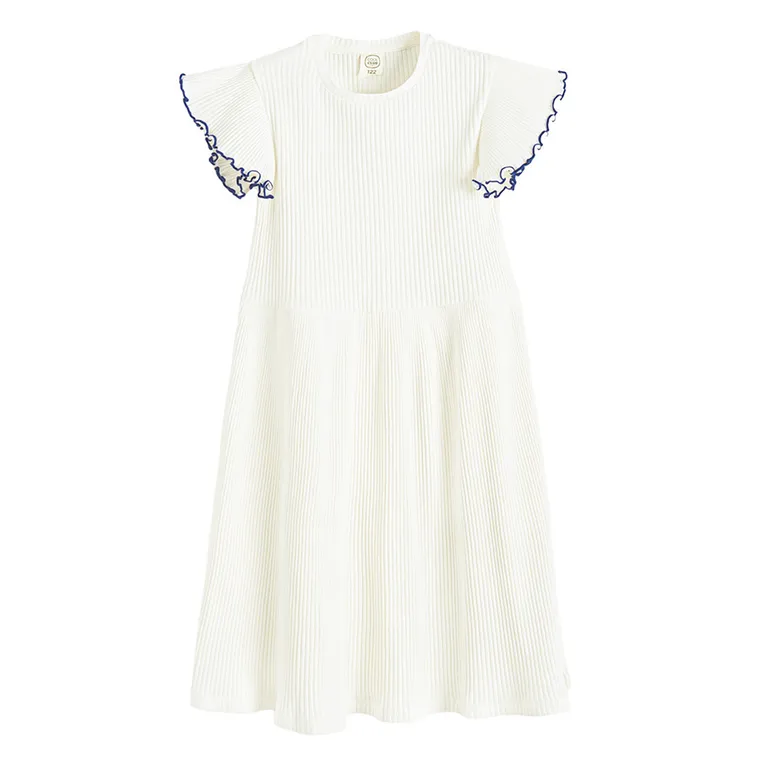 Cool Club, Sukienka dziewczęca z krótkim rękawem, prążkowana, biała