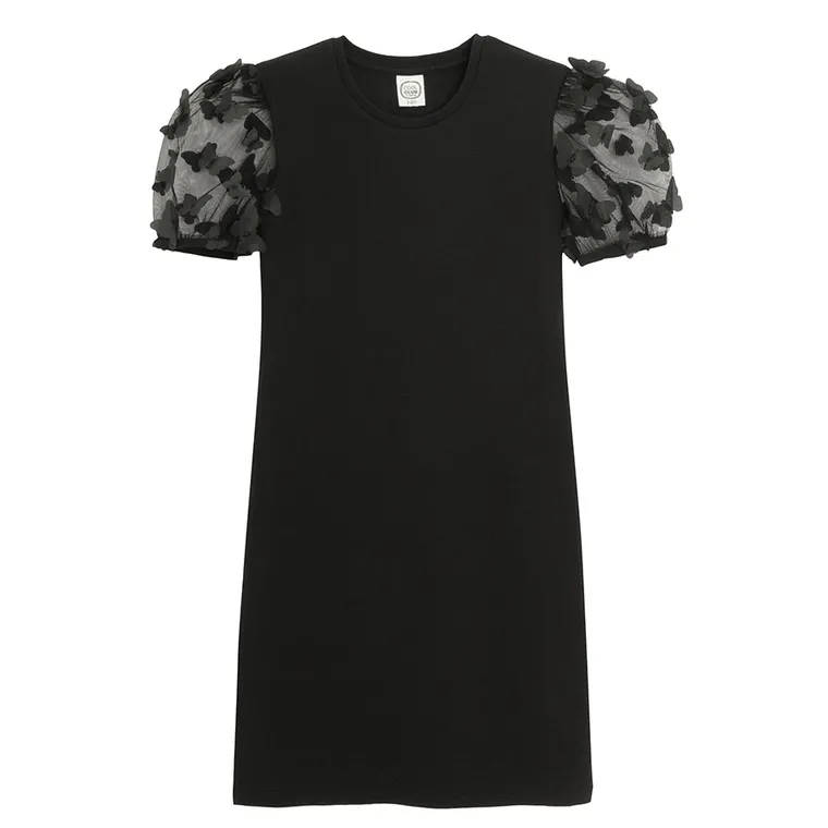 Cool Club, Sukienka dziewczęca z krótkim rękawem, prążkowana, czarna