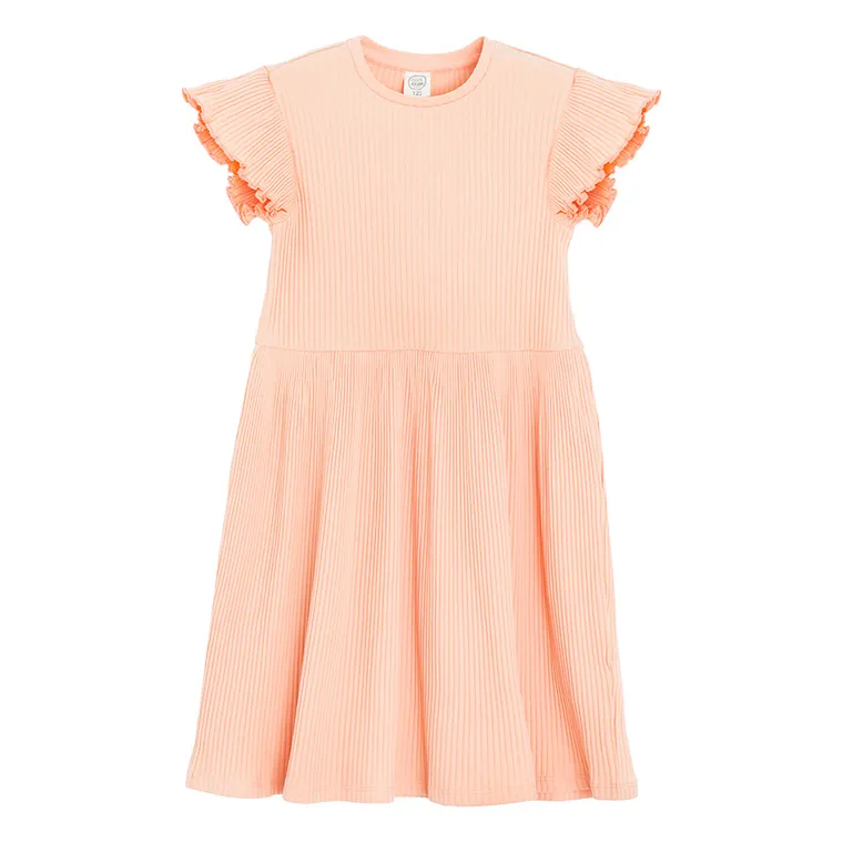 Cool Club, Sukienka dziewczęca z krótkim rękawem, prążkowana, pomarańczowa