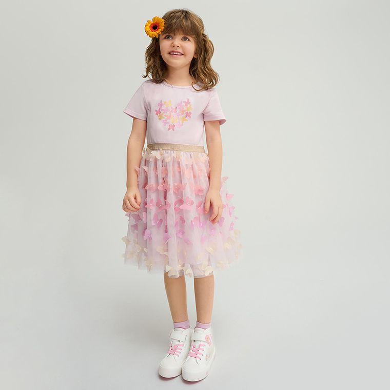 Cool Club, Sukienka dziewczęca z krótkim rękawem, różowa