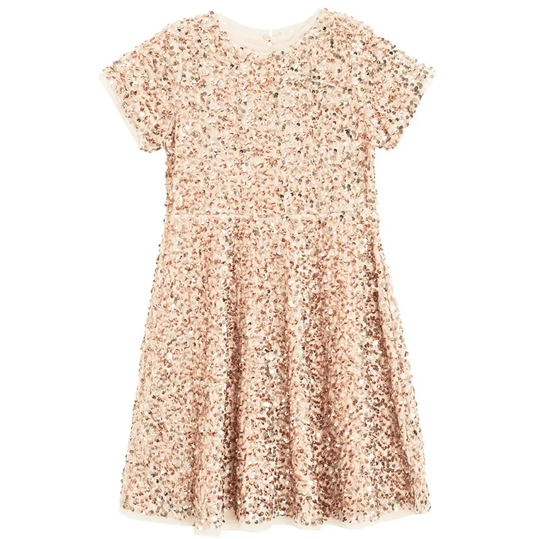 Cool Club, Sukienka dziewczęca z krótkim rękawem, welurowa, złota