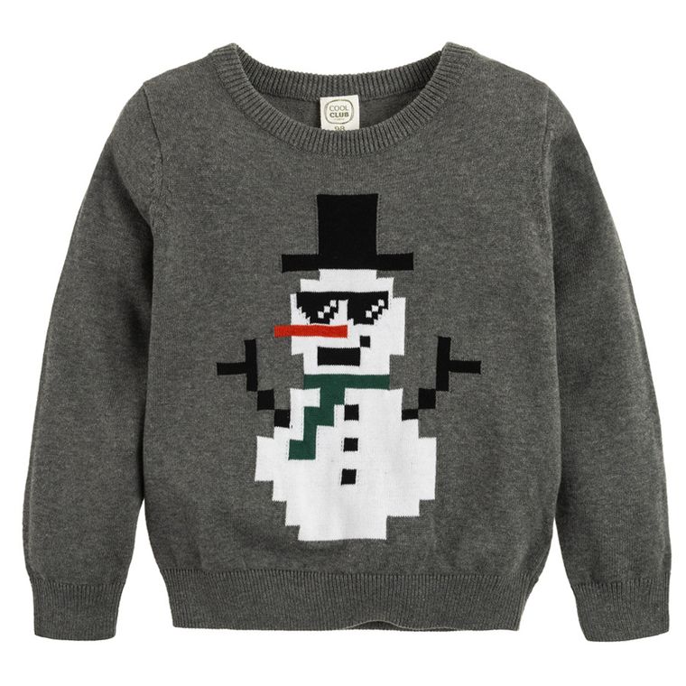 Cool Club, Sweter chłopięcy, szary, bałwan