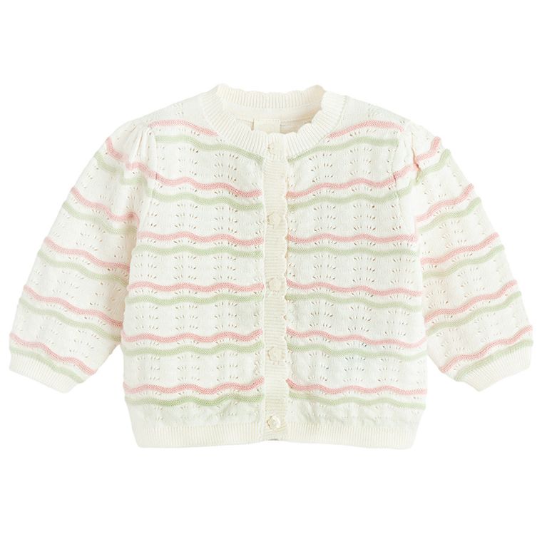 Cool Club, Sweter dziewczęcy, rozpinany, ażurowy, ecru
