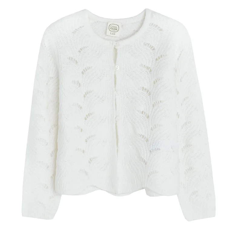 Cool Club, Sweter dziewczęcy, rozpinany, biały