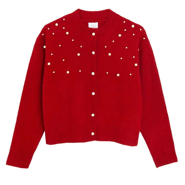 Cool Club, Sweter dziewczęcy, rozpinany, czerwony